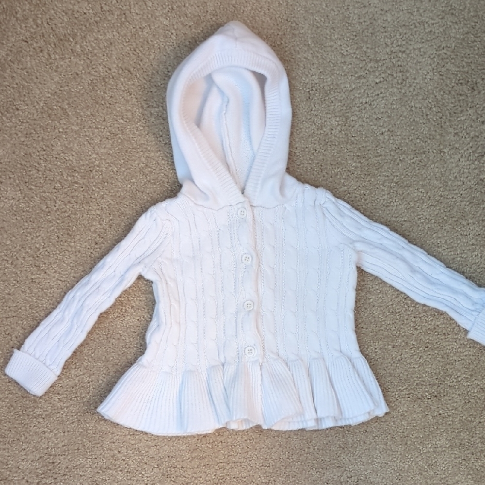 Gymboree White Cable Knit Hooded Sweater